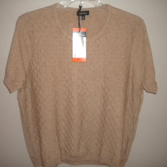 Well Worn Women's Plus Size XXL Tan Short Sleeve Knit Top Sweater NWT - Picture 2 of 6